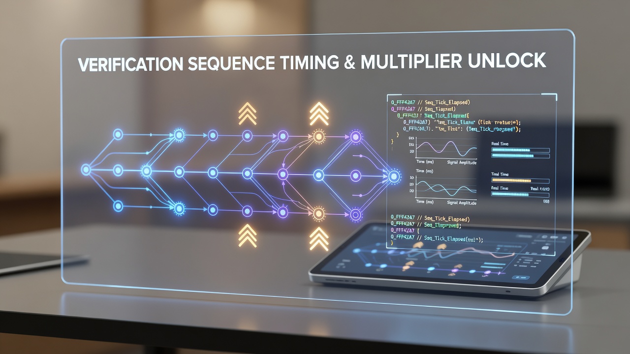 Mobile network performance graph overlaid on a card game interface showing verification timing metrics