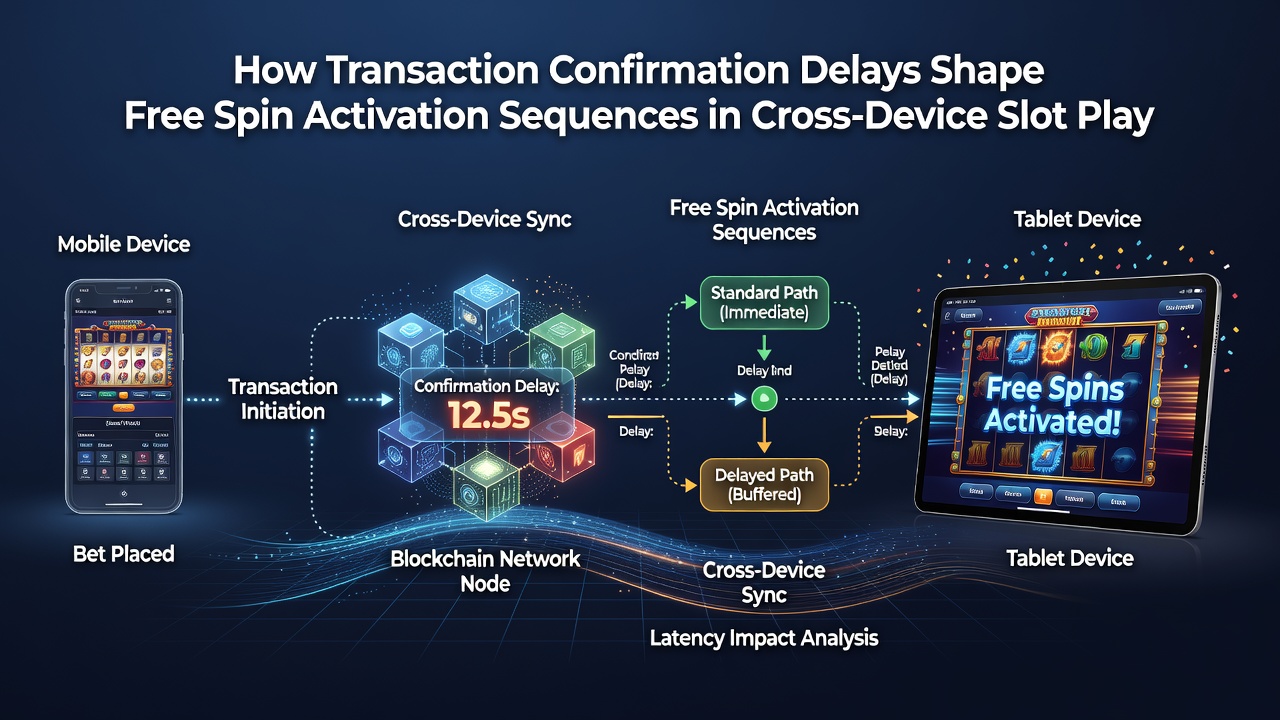 Flowchart of how delayed confirmations reorder free spin activation in cross-device slot environments