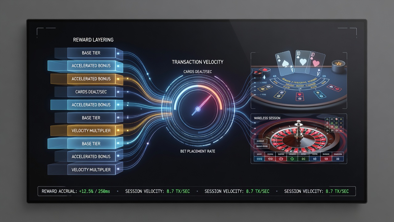 Mobile roulette interface illustrating transaction velocity metrics and layered reward indicators