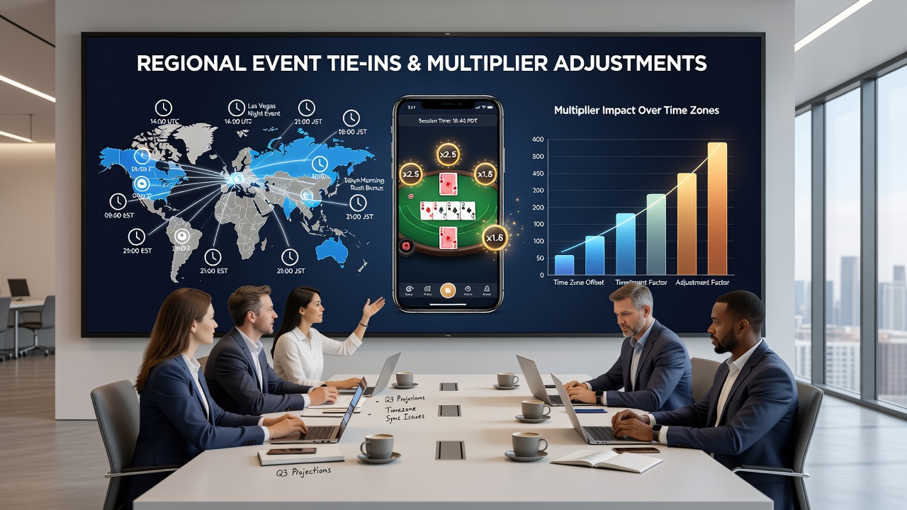 Global time zone map overlaid with mobile blackjack multiplier indicators for August 2026 events