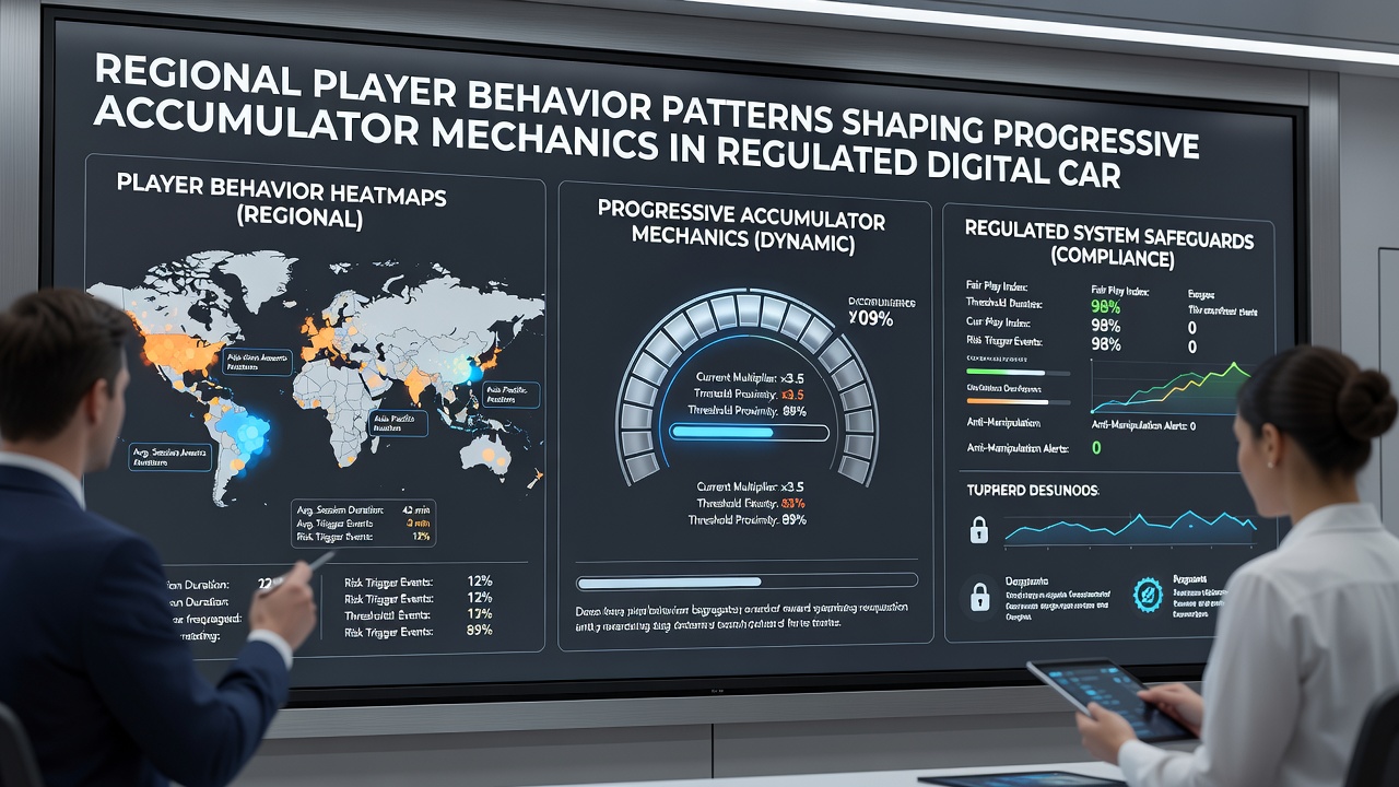 Analytics dashboard displaying regional variations in progressive accumulator contributions for digital card games